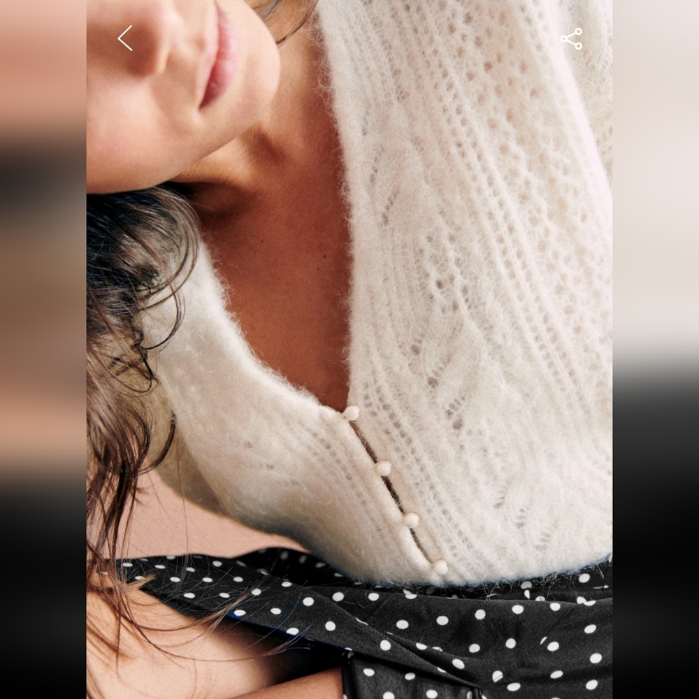 Sezane Susanna Kid Mohair/ Wool White Knit Cardigan